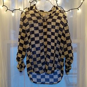 Long Sleeve Checkered Blouse